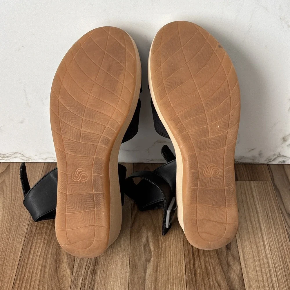 Clarks Cloudsteppers Cali Coast Wedge Black Sandal Women 9.5 Beach Boho Comfort - Picture 10 of 12